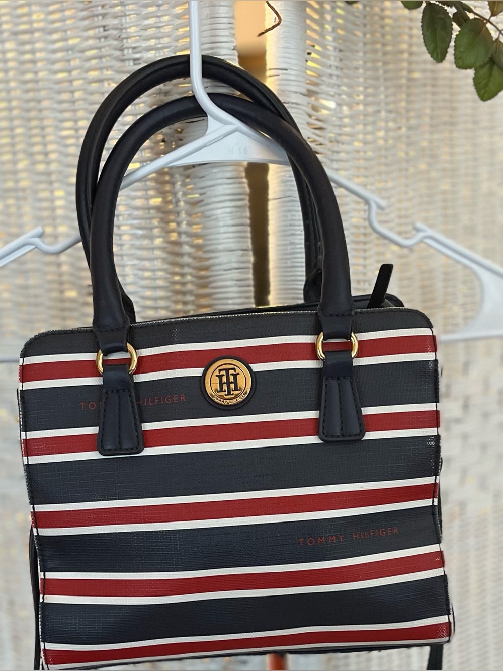 Tommy Hilfiger Stripe Crossbody Satchel Bag Navy Red White